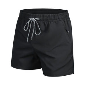 Shorts de plage pour hommes, couleur unie, style vintage, logo sur le devant, taille haute, respirant, double poche, confortable, 100% polyester - Product Image 5