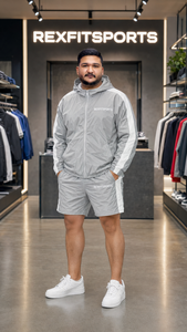 REXFIT SPORTS 2026 Custom Unisex <b>Silver</b> Nylon Hooded <b>Jacket</b> and Shorts Set Lightweight Windbreaker Tracksuit for Gym Running - Product Image 6