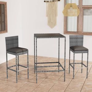 Ensemble de bar de jardin avec repose-pieds moyen en rotin PE gris – Mobilier d'extérieur élégant - Product Image 1