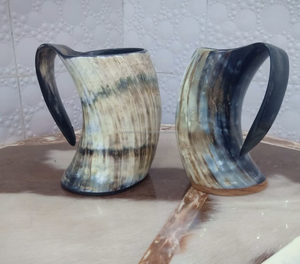 แก้วมักลายฮอร์นธรรมชาติแบบย้อนยุคของแท้ถ้วยไวกิ้งขัดเงาดื่ม tankard สไตล์สัตว์ทะเลสำหรับดื่มเบียร์ - Product Image 1