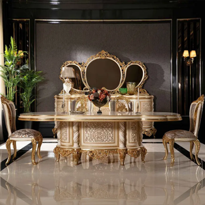 Juego de Comedor de Lujo Estilo Rococó Francés, Madera de Caoba Sólida, Ecológico y Duradero, Tallado a Mano en Dorado, Muebles Elegantes para Hotel - Product Image 1