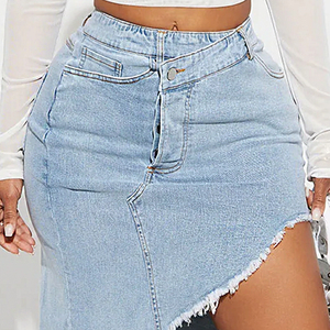 Jupe en jean asymétrique pour femme, fabrication OEM, vente en gros directe d'usine, fournisseur de logo personnalisé, respirante, imperméable, séchage rapide, 100% coton - Product Image 4