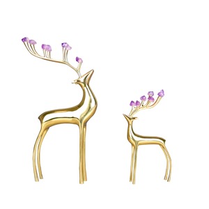 <b>Gold</b> Reindeer with Purple Crystal on Horn Decorative Accent for <b>Console</b> <b>Table</b> Decor And Showcase Cabinet Decorative Display - Product Image 5
