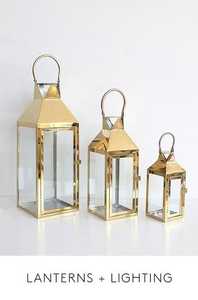 Faroles de metal dorado perforados con asas de anillo - Product Image 3