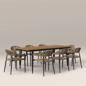 Juego de Mesa de Comedor Rectangular Resistente y Minimalista con Ocho Sillas Cómodas para Restaurante o Uso en Exteriores - Product Image 1