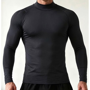 Custom Fitness High Neck Solid Color Quick Dry <b>Long</b>-<b>Sleeve</b> Shirt, with Breathable Elastic Fabric Rash Guard - Product Image 3