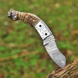 Cuchillo Plegable Personalizado de Damasco con Mango de Asta de Ciervo, Cuchillo de Bolsillo con Punta Caída y Bloqueo Liner Lock, Cuchillos Utilitarios para Exteriores, OEM EDC al por Mayor 2026 - Product Image 5