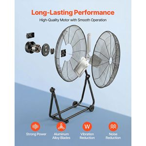 Ventilatore Industriale a Tamburo da 24 Pollici con 7500 CFM, 3 Velocità, Pale in Alluminio Resistenti, Inclinazione a 360 Gradi - Product Image 3