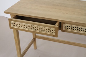 Table console en teck massif, artisanale, en rotin, avec 2 tiroirs - Product Image 6