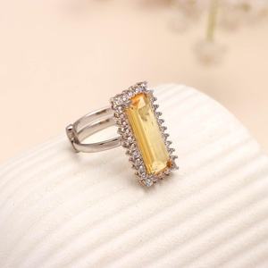 925 Sterling <b>Silver</b> <b>Emerald</b> Cut Yellow Gemstone Halo <b>Ring</b> Vintage Adjustable Statement Bridal <b>Ring</b> for Women - Product Image 1