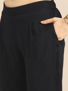 Diseñador negro rayón flameado bordado espejo trabajo indio y paquistaní ropa superior inferior y Dupatta conjunto - Product Image 6