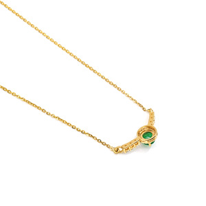 18K Solid Yellow Gold <b>Emerald</b> <b>Pendant</b> Necklace Diamond Halo & Gemstone Link Chain Necklace Classic Women's Everyday Wear Jewelry - Product Image 5