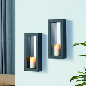 เชิงเทียนเหล็กติดผนังสีดำทรงสี่เหลี่ยมทนความร้อนตกแต่งบ้าน - Product Image 1