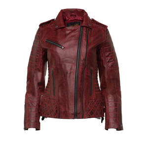 Chaqueta de Cuero Acolchada con Doble Cremallera, Chaquetas de Cuero Personalizadas para Mujer, Marca OEM, Proveedor al por Mayor, Ropa Exterior de Cuero Genuino - Product Image 3