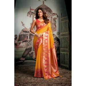 ประดับด้วยตัวคุณเองอย่างสง่างามทำให้ทุกช่วงเวลาที่ราชวงศ์ดื่มด่ำไปกับความเหนือกาลเวลาผ้าไหมส่าหรีผ้าไหมเนื้อนุ่มพรีเมียม - Product Image 1