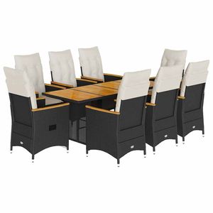 Ensemble de salle à manger de jardin en rotin blanc crème et noir, 6 places, résistant aux intempéries, mobilier d'extérieur au design contemporain, plateau en teck - Product Image 2
