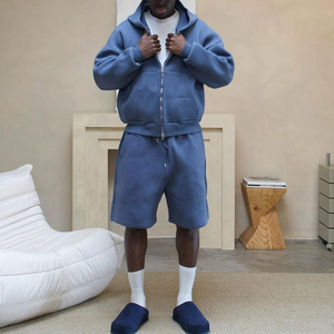 ชุดวอร์มแบบมีซิปทรงบ็อกซี่และกางเกงขายาวผ้าหนา 500 กรัม ชุดเซ็ตโอเวอร์ไซส์สำหรับผู้ชาย - Product Image 4