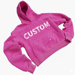 Sweat à capuche personnalisé coupe ample pour homme, style survêtement brillant, avec strass et impression sérigraphiée, en coton épais - Product Image 1