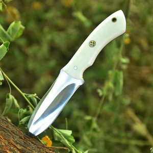 มีดทำมือสำหรับล่าสัตว์ ใบมีดตรง สแตนเลส ด้ามจับสีขาว ด้ามยาวเต็ม 9 นิ้ว พร้อมปลอกหนัง อุปกรณ์เอาตัวรอดสำหรับตั้งแคมป์กลางแจ้ง - Product Image 5