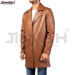 High Quality <b>Mens</b> Distressed Brown <b>Long</b> Leather <b>Coat</b> Fully Customized With Internal Soft Polyester Lining StylisTwo Side Pockets - Product Image 6