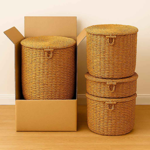 Panier de rangement en jonc de mer tressé à la main avec couvercle |   Organisateur de vêtements et de salle de bain en tissu naturel biodégradable et écologique - Product Image 3