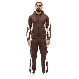 Survêtement réversible à capuche pour homme, beige et turquoise, blocs de couleur, écologique, épais, 100 % polyester, manches longues, fermeture à cordon - Product Image 5