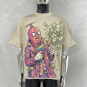 เสื้อยืดผู้ชายสีดำลายการ์ตูน แขนสั้น คอกลม สตรีทแวร์ ทรงปกติ ผ้าเจอร์ซีย์คอตตอน ลายพิมพ์ด้านหน้า มีโลโก้ - Product Image 2