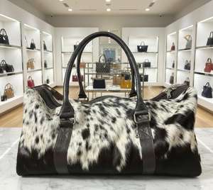 Bolsa de Viaje de Cuero Genuino Estilo Vintage Occidental con Cierre de Cremallera, Hecha a Mano, para Fin de Semana, LHODB-0046 - Product Image 1