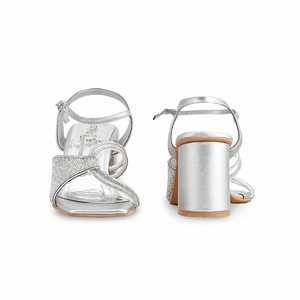 Sandale à talon fantaisie argentée FN5957 - Product Image 2