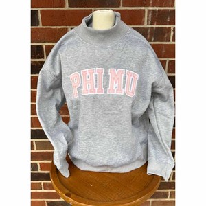 Sweat-shirt à col roulé Phi / Mu gris, coupe oversize, en molleton de coton, pull décontracté avec imprimé lettres sur le devant, style unisexe pour l'automne - Product Image 1
