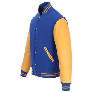 แจ็คเก็ตเบสบอลแบบ Letterman สไตล์วิทยาลัยสำหรับผู้ชาย สีพื้นเรียบง่าย ขายดีที่สุด พร้อมปกตั้งและโลโก้ด้านหน้า - Product Image 2