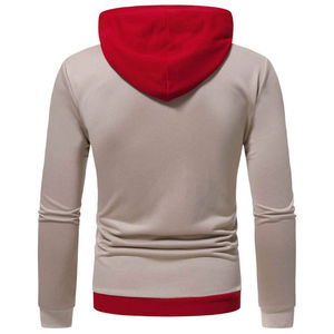 Sweat à capuche pour homme avec empiècements colorblock rouge, blanc et kaki, poche kangourou, vêtements en gros OEM ODM - Product Image 2