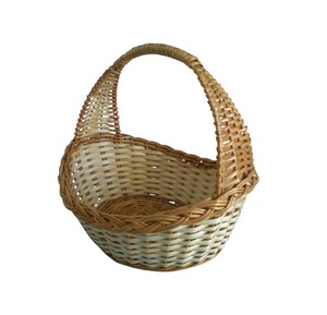 Panier de pique-nique en rotin tressé épais à rayures marine, avec anse supérieure fixe et large bord, idéal pour les courses et les fruits - Product Image 2