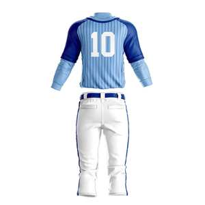 New Design Baseball Uniform Set <b>Light</b> Blue Striped Jersey White Pants Full Sleeve Button Closure Breathable Polyester Sportwear - Product Image 2
