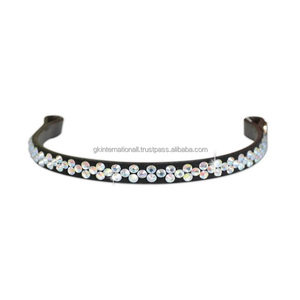 Bandeau de tête pour cheval en cuir souple de qualité supérieure, taille Full Cob, avec cristaux arc-en-ciel brillants et strass, boucles à pression - Product Image 6