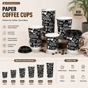 Gobelets à café en papier imprimés sur mesure, gobelets jetables à emporter avec couvercle pour boissons chaudes, cafés et emballages de boissons - Product Image 3