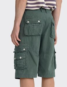 T-shirt rayé pour homme avec short cargo en toile 100 % coton, taille mi-haute élastique, respirant, style décontracté, longueur Bermuda - Product Image 4