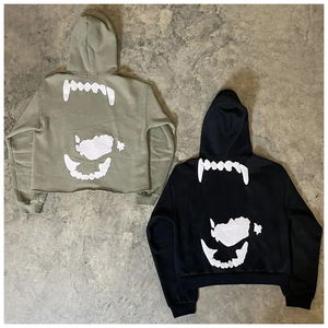 Hot Sale Streetwear Discount Price Sweatshirt Custom Design Puff Print Raw Hem Distressed Oversized Hoodies Low MOQ Pullovers - Product Image 3