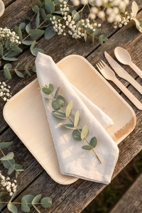 Nouvelles assiettes élégantes biodégradables en Areca pour solutions d'emballage écologique, assiettes carrées de 7 pouces, vaisselle jetable en vrac 2026 - Product Image 1