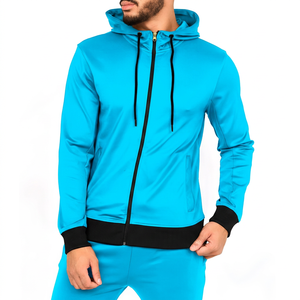 Sweat-shirt à capuche zippé pour homme, coupe ajustée, décontracté, en polyester tricoté, couleur rouge - Product Image 4
