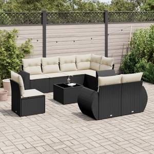 Grand ensemble de canapés de jardin modulaires en polyrotin noir - Product Image 1