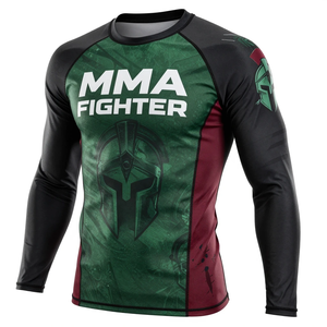 Rashguard de combat MMA à manches longues pour homme, impression par sublimation, séchage rapide, compression, vert, noir, rouge, haut de sport pour adulte - Product Image 1