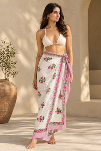 Women's Halter Neck Floral Print Cotton Beach Wrap Robe Maxi Cover up Long Sleeve <b>Bathrobe</b> Casual Travel <b>Towel</b> 1 Piece - Product Image 1