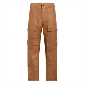 Pantalon cargo pour homme en PU enduit, taille haute, coupe droite, plusieurs poches, style workwear, vêtements d'automne - Product Image 4