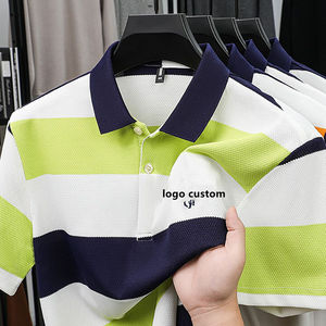 Men's Wide Stripe Button Embroidery Summer Short-Sleeved <b>T</b> <b>Shirt</b> Customized Logo Casual <b>Collar</b> Golf <b>Shirt</b> - Product Image 6