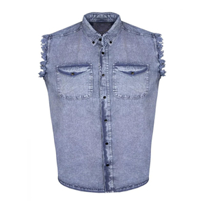 Camisa de Mezclilla sin Mangas Transpirable Personalizada para Hombre, Azul, de Algodón Lavado, con Logotipo Frontal, para Todas las Temporadas, Estilo Motociclista - Product Image 4