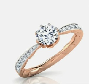 Anillo de Diamantes Sunset Bloom |   Piedra auténtica de corte redondo en oro rosa, recuerdo de compromiso nupcial de diseñador de alta gama - Product Image 2