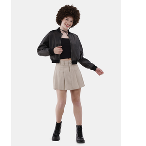 Chaqueta Bomber de Cuero PU Negra para Mujer, con Cierre de Cremallera, Manga Larga, Cuello Camisero, Estilo Corto, para Otoño - Product Image 2