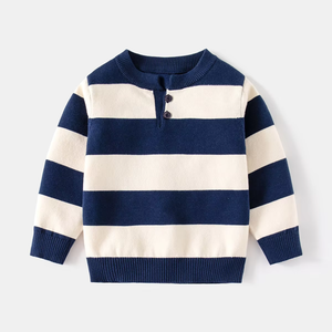Pull en tricot rayé en acrylique pour garçons, confortable, à manches longues, chaud, pour l'école et les activités de plein air - Product Image 1