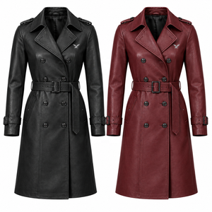 Women's Genuine Leather <b>Trench</b> <b>Coat</b> | Cognac Black <b>Burgundy</b> | OEM ODM Manufacturer | Premium Quality Design | Leather Wear | - Product Image 5
